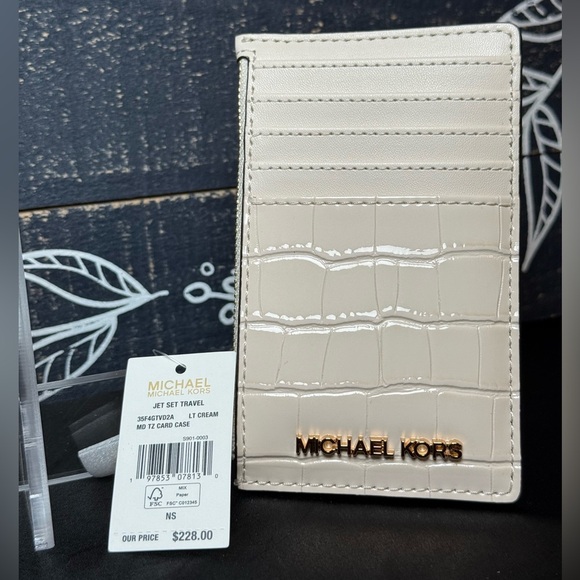 Michael Kors Ivory Croc-Embossed Card Case - Picture 1 of 5
